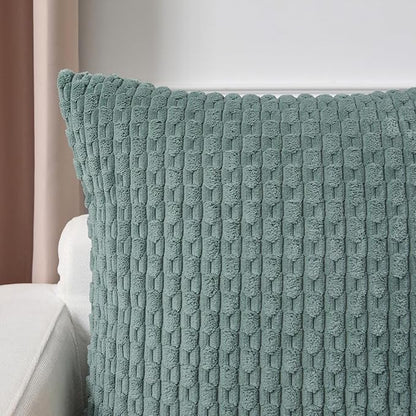 Kevin Textile 20x54 Inch Long Body Lumbar 1 Pack Boho Decorative Throw Pillow Cover Soft Striped Corduroy Rectangle Cushion Case Farmhouse Accent for Living Room Couch Sofa Bed, Teal Green