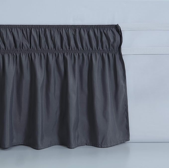 MEILA Wrap Around Bed Skirt Three Fabric Sides Elastic Dust Ruffled 24 Inch Tailored Drop,Easy to Install Fade Resistant-Dark Grey, Queen/King