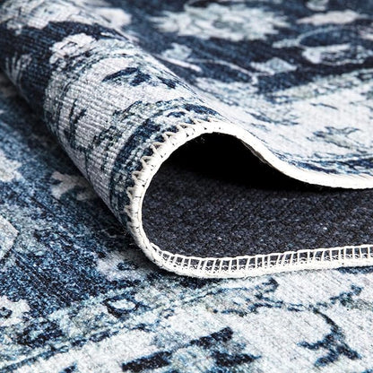 Bloom Rugs Washable Non-Slip 4' x 6' Rug - Dark Blue Traditional Bordered Area Rug for Living Room, Bedroom, Dining Room, and Kitchen - Exact Size: 4' x 6'