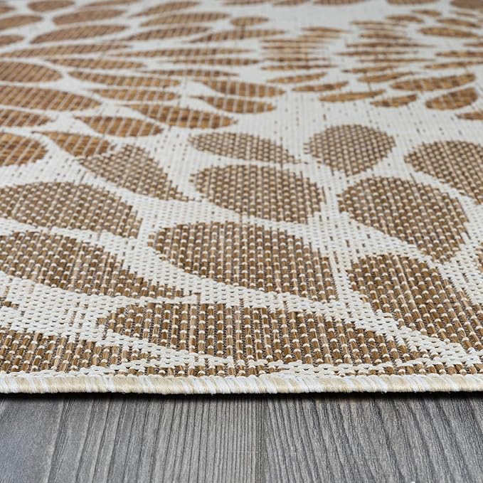 Beverly Rug Outdoor Rug 8x10 Modern Exotic Tropical Leaf Area Rugs for Indoor and Outdoor Patio Deck Porch Garden Water Resistant Washable Outside Carpet (8 x 10 Beige)