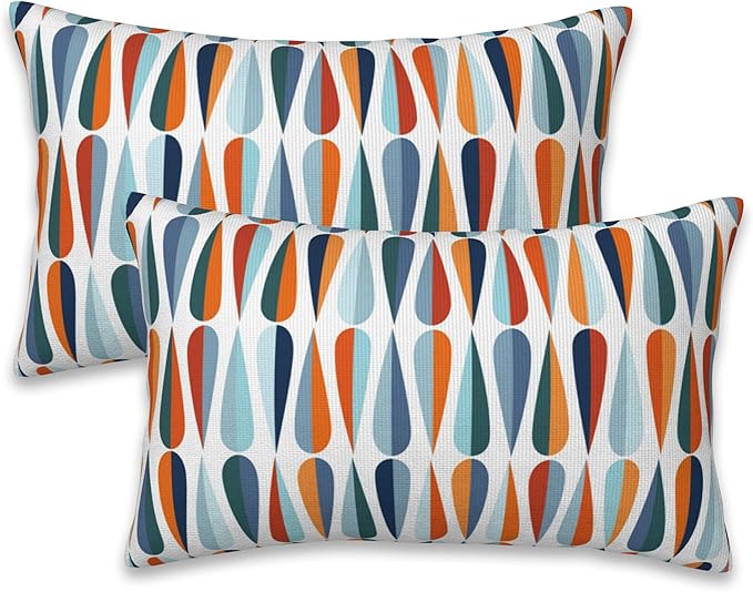 Mid-Century Drop Shapes Throw Pillow Cover Case Modern Retro Style Throw Pillows Set of 2 Super Soft Pillow Covers 20x12 Inches Farmhouse Home Decor for Living Room Bedroom Sofa Couch Cushion Cover
