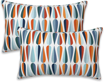 Mid-Century Drop Shapes Throw Pillow Cover Case Modern Retro Style Throw Pillows Set of 2 Super Soft Pillow Covers 20x12 Inches Farmhouse Home Decor for Living Room Bedroom Sofa Couch Cushion Cover