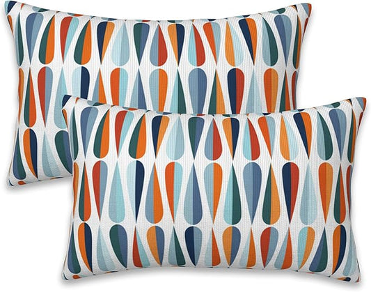 Mid-Century Drop Shapes Throw Pillow Cover Case Modern Retro Style Throw Pillows Set of 2 Super Soft Pillow Covers 20x12 Inches Farmhouse Home Decor for Living Room Bedroom Sofa Couch Cushion Cover
