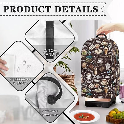 Book Coffee Time Blender Cover Kitchen Coffee Maker Cover Dust Protection Home Decor for Blender Food Processor Easy to Install Kitchen Appliance Cloth Cover