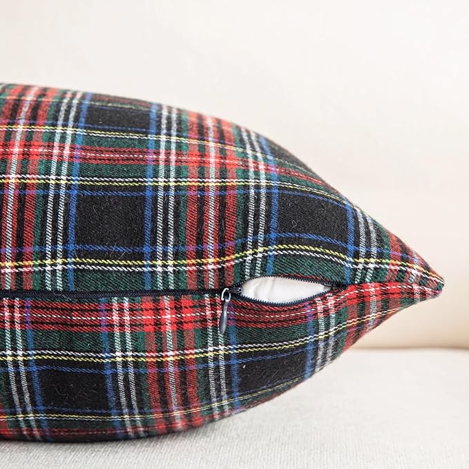 AQOTHES Pack of 2 Christmas Plaid Decorative Throw Pillow Covers Scottish Tartan Cushion Case for Farmhouse Home Holiday Decor Red and Black, 12 x 20 Inches