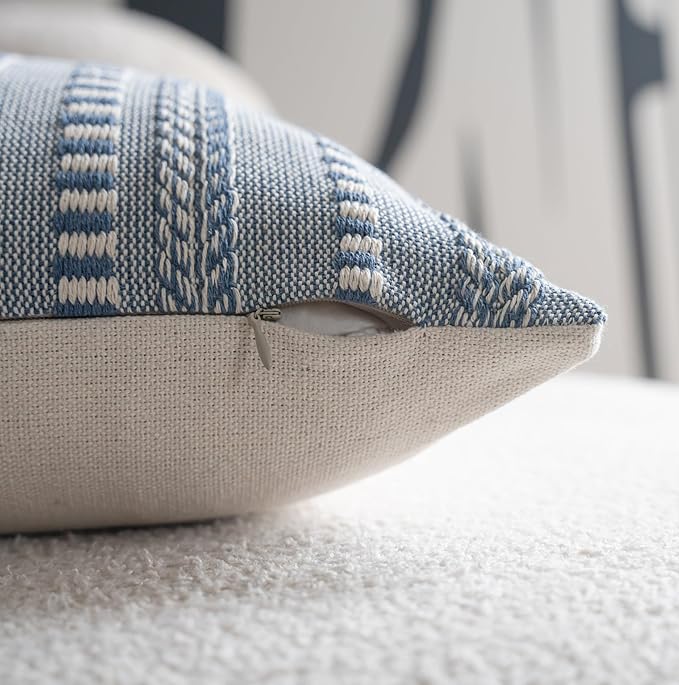 Boho Throw Pillow Covers 12x20 Inch Set of 2, Farmhouse Decorative Couch Pillow Cases, Blue Accent Pillows of Bed, Sofa Bedroom Living Room Home Decor Cushion Cover