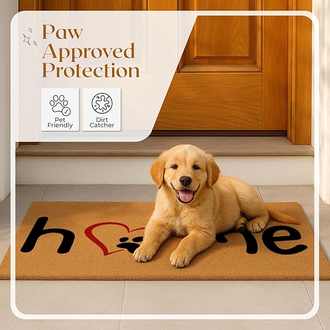 Coir Door Mats 17" X 30", Non-Slip Sturdy, PVC Backed Heavy Duty, Easy to Clean, Ideal for Door Entrance, Patio, Porch, Backyard, Garages, Home with The Love of Paws