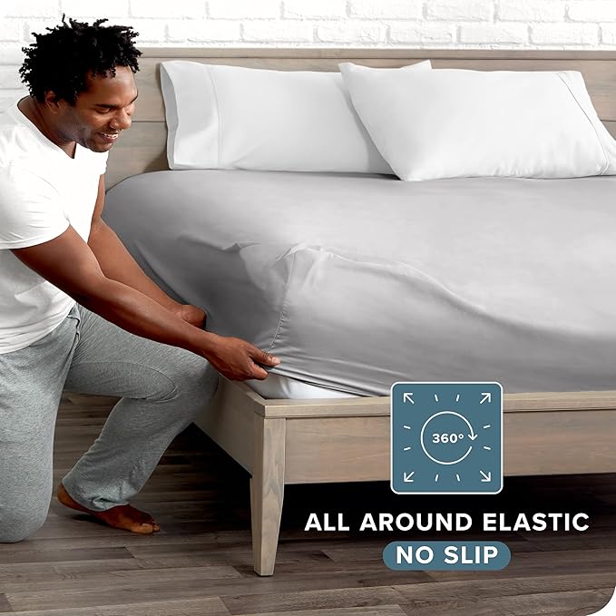 Bare Home Fitted Bottom Sheet King Size - Premium 1800 Microfiber - Ultra-Soft Hotel Luxury - Deep Pocket - Durable and Long Lasting (King, Light Grey)