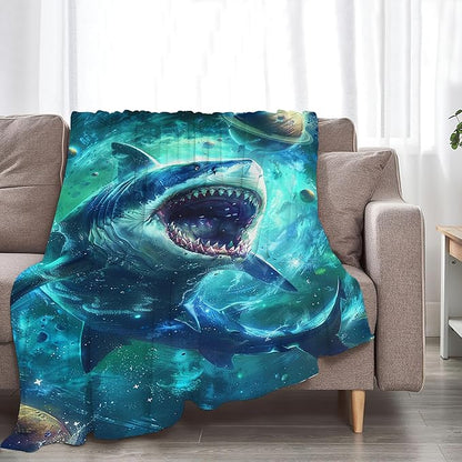 Funny Shark Throw Blanket, 60"x50", Multicolor, Microfiber, Shark Quilt, Modern Style, All Ages, All Seasons, Heavy Weight, Easy Care