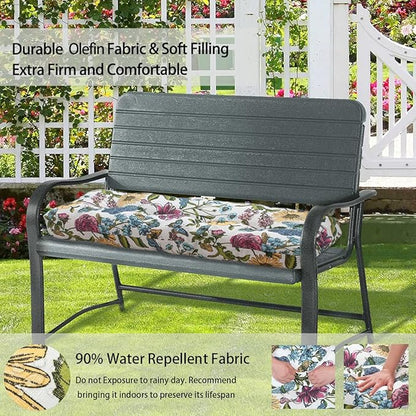 Outdoor Bench Cushion 45 x18 inch with Non-Slip Grips,Water Resistant Porch Swing Cushion,Bench Pillow Pads,Floral Tufted Cushions for Patio Garden Furniture,45" Seat Cushions(Butterfly Flower)