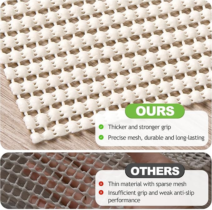 Songrey Non-Slip Rug Pad 2x3 FT, Extra Thick Carpet Pads for Hard Surfaces, Prevents Sliding and Secures Rugs, Provides Floor Protection with Comfort Cushioning