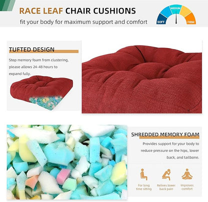 RACE LEAF 19" x 19" Patio Chair Cushions Red - Outdoor/Indoor Tufted Memory Foam Chair Pads Set of 2, Water-Resistant Olefin Chair Seat Cushion Non-Slip Backing