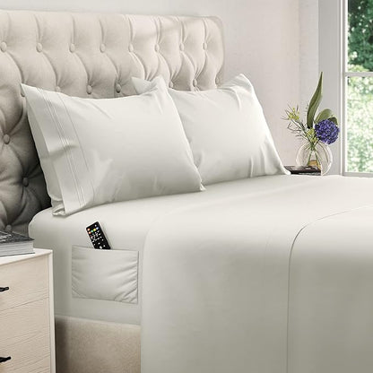 DREAMCARE Full Size Sheets – 4 pcs Cooling Sheets – up to 21” Deep Full Sheet Set – Hotel Luxury Sheets & Pillowcases – Superior Softness 100% Fine Microfiber with Side Pocket – Ivory