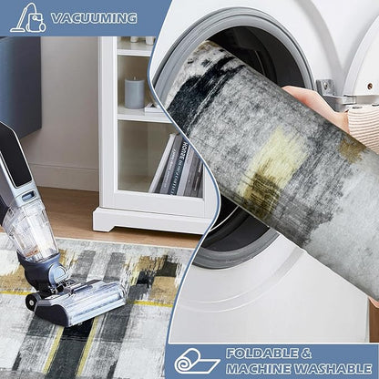 Runner Rug Washable 3x41 FT, Non Slip Rubber Backing Abstract Carpet, Soft Area Rugs for Bedroom Kitchen Hallway Entryway Bathroom, Customized