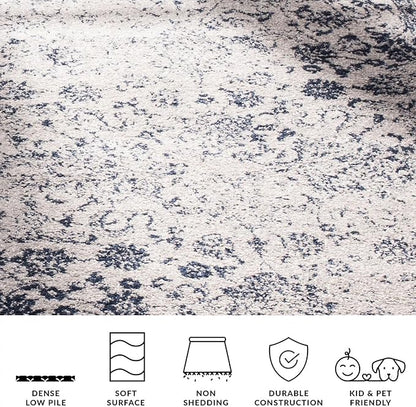 SAFAVIEH Area Rug 8x10 - Adirondack Collection - Large - Grey & Navy, Distressed Vintage Floral Design, Non-Shedding & Easy to Clean, Ideal for Living Room, Bedroom, Dining Space (ADR109P)
