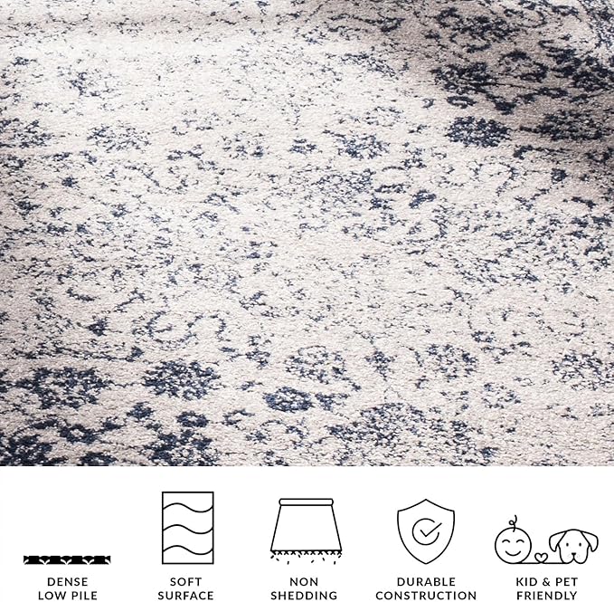 SAFAVIEH Area Rug 11x15 - Adirondack Collection - Large - Grey & Navy, Distressed Vintage Floral Design, Non-Shedding & Easy to Clean, Ideal for Living Room, Bedroom, Dining Space (ADR109P)