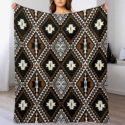 Rustic Western Throw Blanket, Southwestern Bohemian Ethnic Style Native Aztec Pattern Flannel Blanket for Sofa Bed, All Seasons 40"x50"