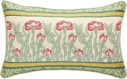 patdrea Designer Rectangle Throw Pillow Covers,Farmhouse Linen with Green Floral Pattern Pillows Cover,Decorative Lumbar Pillowcases Cushion for Bed Living Room Outdoor Car,12"x20"