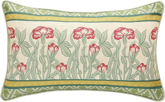 patdrea Designer Rectangle Throw Pillow Covers,Farmhouse Linen with Green Floral Pattern Pillows Cover,Decorative Lumbar Pillowcases Cushion for Bed Living Room Outdoor Car,12"x20"