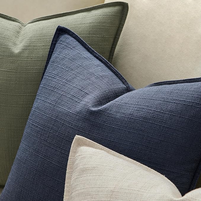 MIULEE Decorative Euro Sham Pillow Covers 26x26, 2 Pack Large Boho Farmhouse Neutral Throw Pillows for Bed, Thick Textured Modern Linen Cushion Cases Couch Sofa Living Room Home Decor, Navy Blue