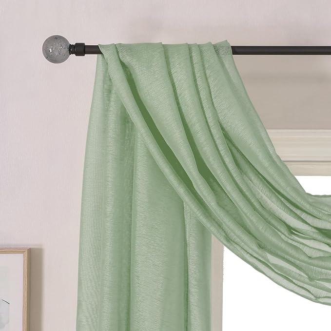 DONREN 144 Inches Long Window Scarf for Party - Luxury Soft Semi Sheer Scarf Valance for Wedding (1 Panel,Sage Green)