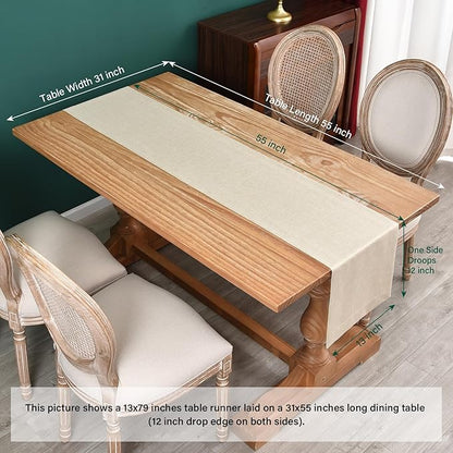 NEWISHER Farmhouse Rustic Table Runner Solid Beige Rectangular Table Runners Faux Linen Table Runner for Everyday Use Kitchen Dining Party Table 13x90 Inch