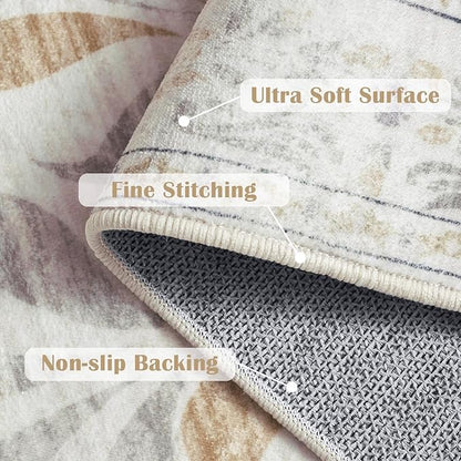 jinchan Vintage Floral Runner Rug 2x6 - Machine Washable Distressed Design Non-Slip Low-Pile Soft Thin Carpet for Hallway Kitchen Farmhouse Bedroom Entryway Laundry Room (2x6ft, Light Grey)