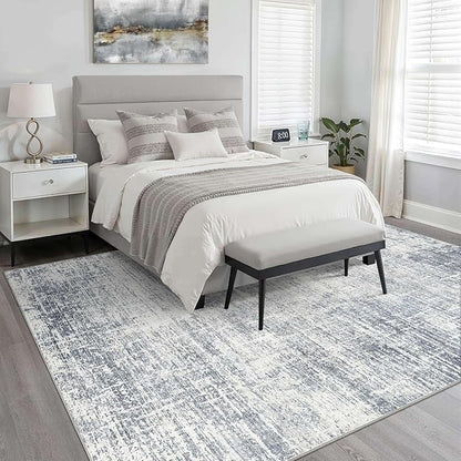 8x10 Area Rugs Living Room: Washable Large Neutral Blue Rug Abstract Soft Modern Stain Resistant Indoor Floor Non-Slip Carpet for Bedroom Nursery Kids Office Playroom Dining Room Under Table Home
