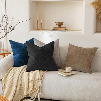 a moment Pack of 2 Decorative Chenille Throw Pillow Covers with Twill Cushion Covers for Sofa Living Room Couch Bed 22x22 Inch Black