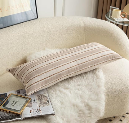 Decorative Boho Lumbar Pillow Covers, Modern Farmhouse Couch Pillowcase, 14 x 36 Long Accent Body Throw Pillow Covers, Sofa Bed Living Room Decor Cushion Case, Brown and Beige, Pack of 1