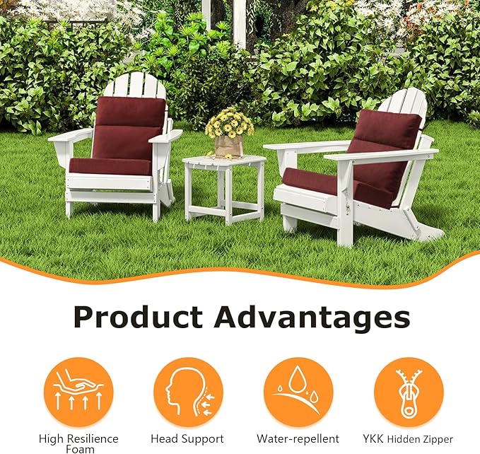 Sunbrella Outdoor Separate High Back Cushion Seat Pads, 2-Pack 44 x 21 Inch Water-Repellent & Fade-Resistant Patio Furniture Cushions with Ties for Adirondack, Rocking Chairs, Spectrum Brick