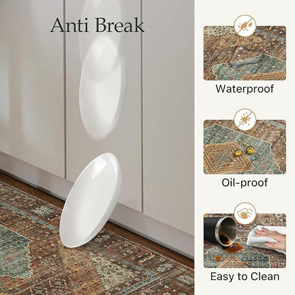 GENIMO Kitchen Mats for Floor 2PCs, Washable Anti Fatigue Mat for Cushioned, 17.3"x47"+17.3"x30", Waterproof Kitchen Rugs, Non Slip Comfort Standing Mat Rug for Home, Sink, Laundry, Brick
