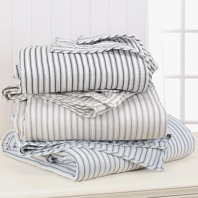 Levtex Home Tobago Stripe Blue Reversible King/Cal King Quilt Set (106x92in) and 2 Pillow Shams (36x20in) - Striped - Blue, White - Cotton King Size Quilt Bedding Set - Lightweight, Soft, Pre-Washed
