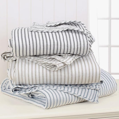 Levtex Home Tobago Stripe Blue Reversible King/Cal King Quilt Set (106x92in) and 2 Pillow Shams (36x20in) - Striped - Blue, White - Cotton King Size Quilt Bedding Set - Lightweight, Soft, Pre-Washed
