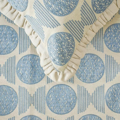 The HomeCentric King/Queen/Twin Blue Decorative Bed Runner Twin 53"x18" Bed Runner with Two Pillow Cover, Embroidery, Ruffles Bed Scarf on Linen Fabric - Ellara Blue