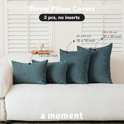 a moment Pack of 2 Decorative Chenille Throw Pillow Covers with Twill Cushion Covers for Sofa Living Room Couch Bed 16x16 Inch Dark Teal