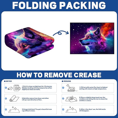 5' X 7' Galaxy Wolf Rug 3D Fierce Wolves Area Rugs for Bedroom Living Room Playroom Gameroom Boys Kids Colorful Glitter Throw Rugs Floor Mat Carpet