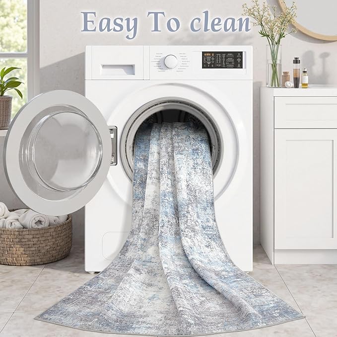 Washable 10X14 Area Rug: Modern Abstract Soft Non-Slip Indoor Rugs - Low Pile Stain Resistant Foldable Rug for Living Room Bedroom Dining Room Playroom Office(Blue Grey 10'x14')