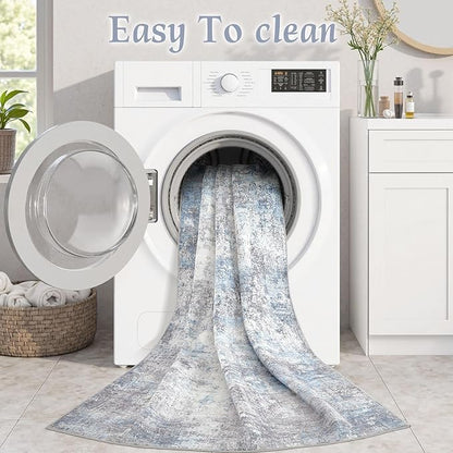 Washable 10X14 Area Rug: Modern Abstract Soft Non-Slip Indoor Rugs - Low Pile Stain Resistant Foldable Rug for Living Room Bedroom Dining Room Playroom Office(Blue Grey 10'x14')