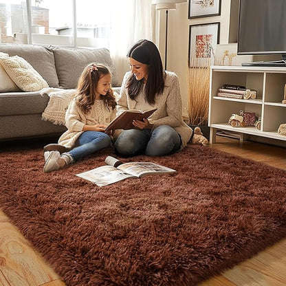 Brown Plush Rug for Living Room Fuzzy Carpet for Bedroom Dorm, Non-Slip High Pile Rug, Shag Rug for Playroom Nursery Home Office Decor 8X10 Ft