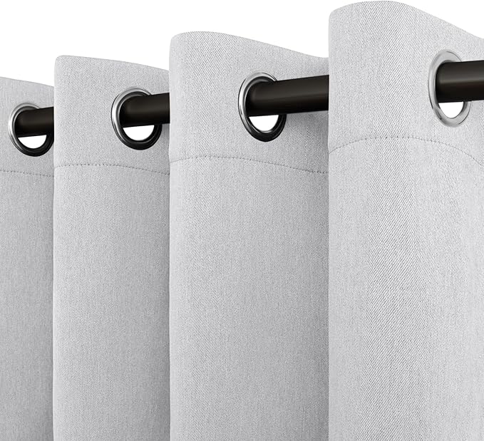 Easy-Going Linen Look Blackout Curtain 108 Inch Length Grommet Window Curtain Drapes for Bedroom, Living Room Thermal Insulated Room Darkening (Set of 2 Panels, Greyish White)