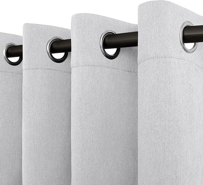 Easy-Going Linen Look Blackout Curtain 108 Inch Length Grommet Window Curtain Drapes for Bedroom, Living Room Thermal Insulated Room Darkening (Set of 2 Panels, Greyish White)