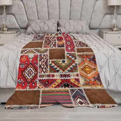 Southwest Aztec Throw Blanket, Native Bohemian Retro Patchwork Traditional Geometric Soft Flannel Blanket Warm Blankets for All Seasons, Bed Couch Sofa 30"x40"