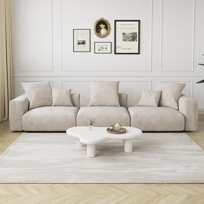 JACH Corduroy Modular Sectional Couch, Oversized Sectional Sofa, Cushion Covers Removable, Modern Deep 3-Seat Couches for Living Room, Office (Beige)