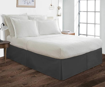 Bed Skirt - 100% Cotton 800 Thread Count Box Pleated Bed Skirt - Luxury Pleated Dust Ruffle, Hotel Quality Modern Bed Skirt, Easy Fit with 12 Inch Tailored Drop, Full, Dark Grey