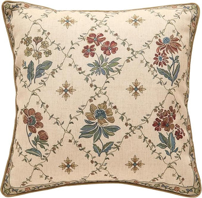 patdrea Designer Throw Pillow Covers,Square Euro Retro Style Light Brown Linen with Floral Pattern Pillow Cover,Decorative Pillowcases Cushion for Bed Living Room Outdoor Car,18"x18"