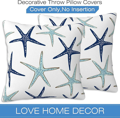 Throw Pillow Covers Nautical Starfish Pillow Covers 18x18 Inch Set of 2 Navy Blue and Turquoise Sea Stars Throw Pillows Decorative Pillow Cases Cushion Covers for Bedroom Livingroom
