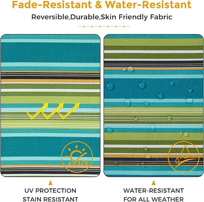 Outdoor Chair Cushions Set of 2,Patio Seat Cushion 17"x16"x2",U-Shaped Dining Chair Cushion 17 by 16 Inch,Water Resistant,Fade-Resistant Chair Pads for Kitchen Garden Furniture(Green Stripe)