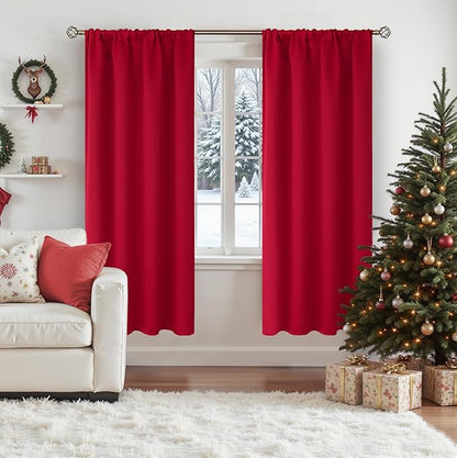 BGment Red Blackout Curtains for Bedroom 72 Inches Length - Rod Pocket Thermal Insulated Drapes Room Darkening Privacy for Christmas Decor Living Room, 52 x 72 Inch, 2 Panels