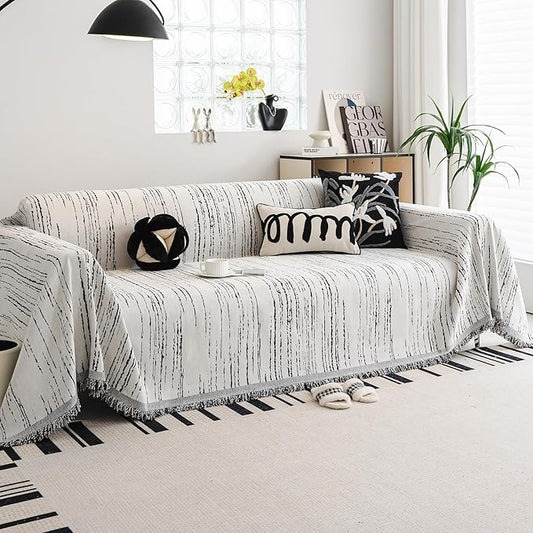 Chenille Couch Cover Pet Friendly, Sofa Cover Washable, Reversible Sofa Slipcover for Sectional Sofa, Loveseat, 2 or 3 Cushion Couch, Corner Sofa, Futon Cover (71" X 102", White)